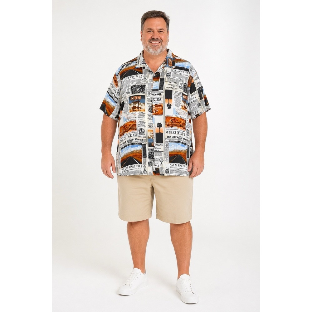 No Boundaries Palm Springs Resort Shirt Men 2XL Rayon Route 66 Hawaiian Camp